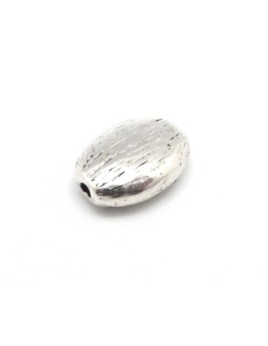 10 perles ovale galet en métal argenté strié