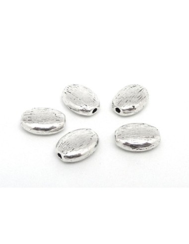 10 perles ovale galet en métal argenté strié
