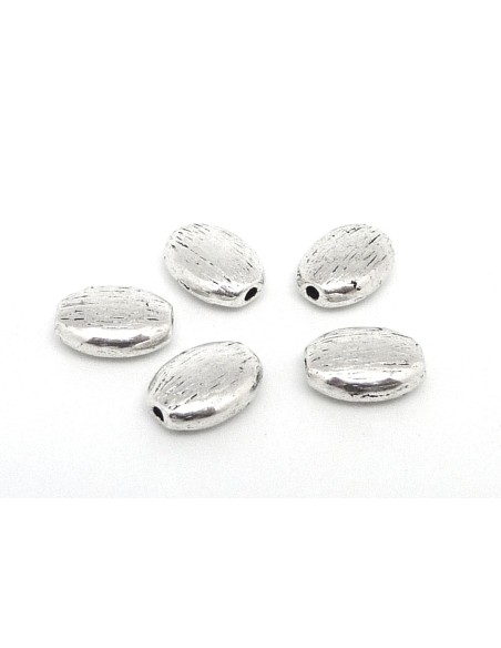 10 perles ovale galet en métal argenté strié