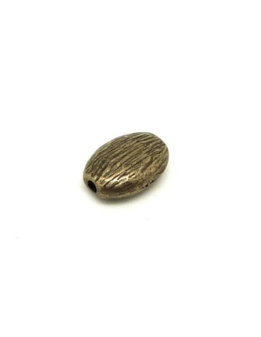10 perles ovale galet en métal de couleur bronze strié