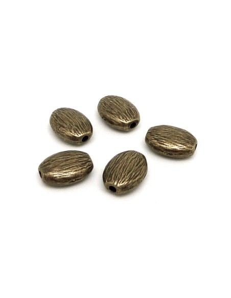 10 perles ovale galet en métal de couleur bronze strié