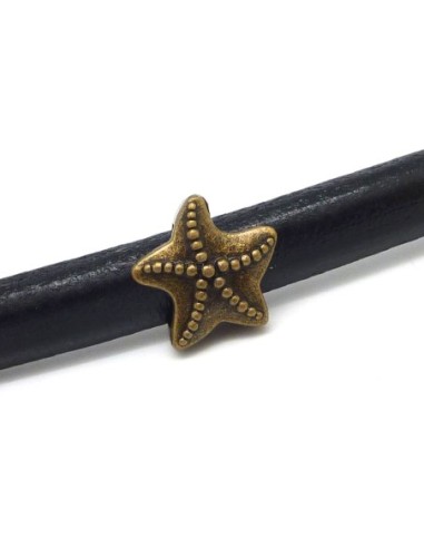3 Perles passant étoile des mers en métal de couleur bronze