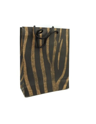 Pochette cadeaux 24,5 x 19cm motif zèbre, Afrique en papier épais de couleur noir et marron