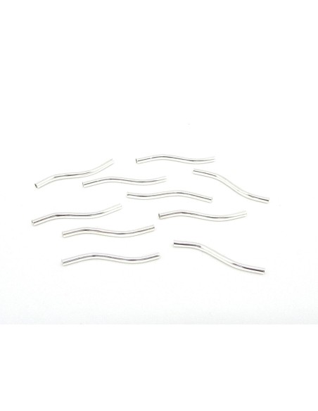Perle tube en métal argenté brillant lisse