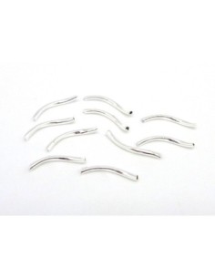 10 Perles tube, courbe en métal argenté brillant lisse...