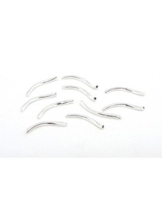 10 Perles tube, courbe en métal argenté brillant lisse... 2