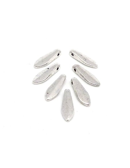 10 breloques navette pampille en métal argenté lisse 15,5mm
