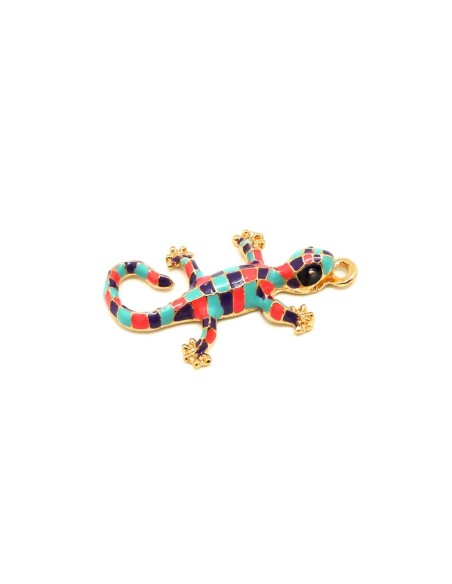 1 Breloque salamandre, pendentif lézard en métal doré émaillé