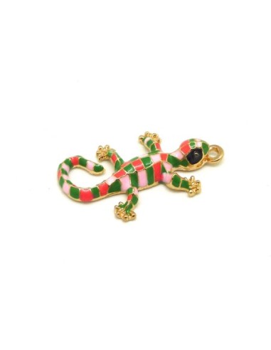 1 Breloque salamandre, gecko en métal doré émaillé