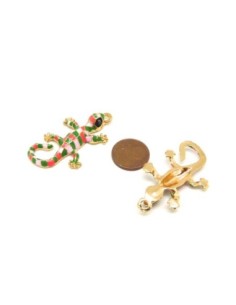 1 Breloque salamandre, gecko en métal doré émaillé 2