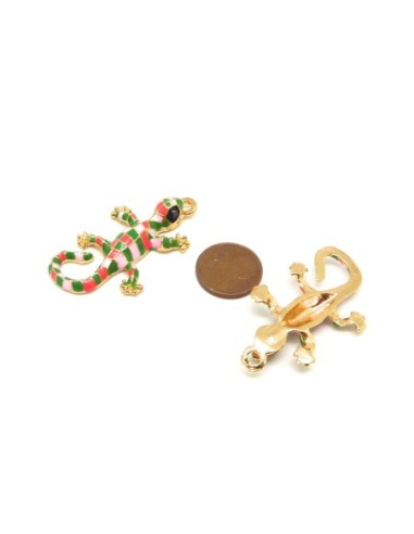 1 Breloque salamandre, gecko en métal doré émaillé