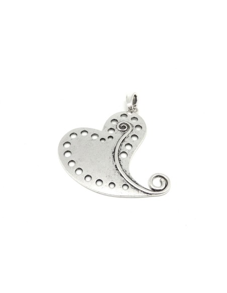 1 Grand Pendentif coeur stylisé 6,8cm en métal argenté troué ajouré