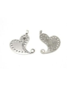 1 Grand Pendentif coeur stylisé 6,8cm en métal argenté... 2