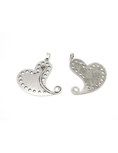 1 Grand Pendentif coeur stylisé 6,8cm en métal...