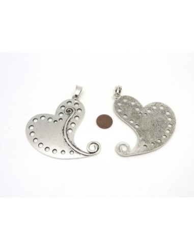 1 Grand Pendentif coeur stylisé 6,8cm en métal...