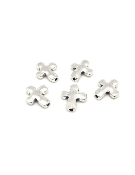 Perle croix en métal argenté martelé 13mm