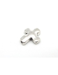 Perle croix en métal argenté martelé 13mm 2