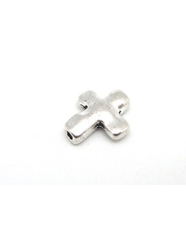 Perle croix en métal argenté