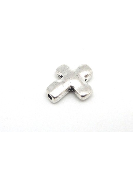 Perle croix en métal argenté