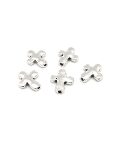 Perle croix en métal argenté pour création