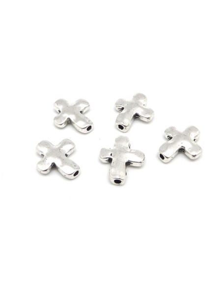 Perle croix en métal argenté pour création