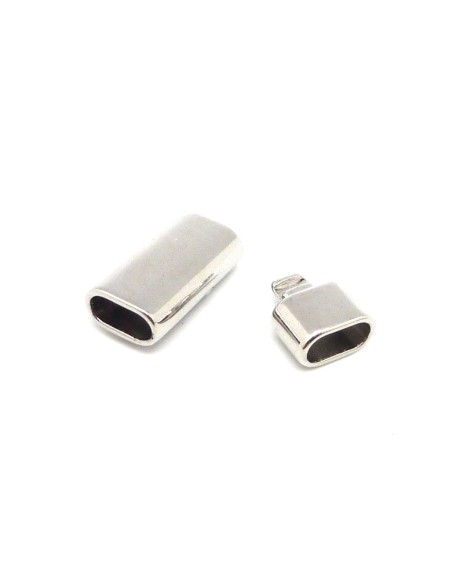 R-Fermoir clip pour cordon cuir lanière ouverture 10,5mm x 5,2mm en métal argenté effet miroir