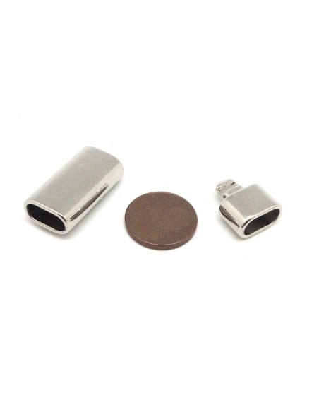 R-Fermoir clip pour cordon cuir lanière ouverture 10,5mm x 5,2mm en métal argenté effet miroir