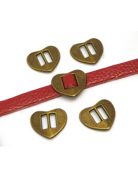 perle passant coeur metal bronze