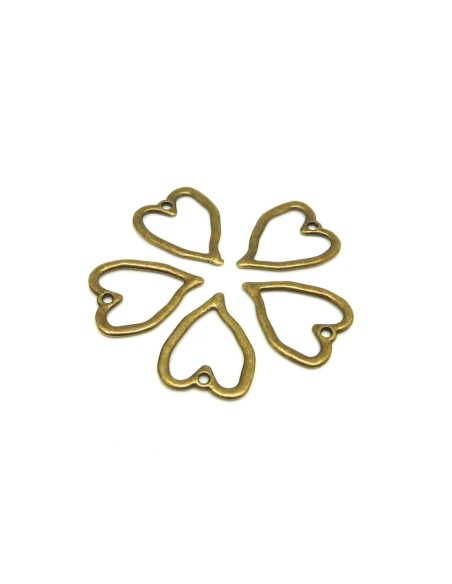 10 Pendentifs breloques coeur évidé en métal de couleur bronze martelé stylisé 24mm