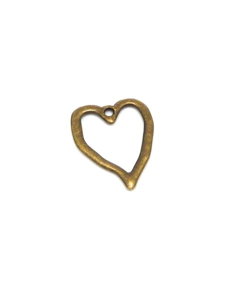 10 Pendentifs breloques coeur évidé en métal de couleur bronze martelé stylisé 24mm