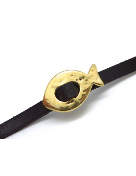 R-3 Perles passant boucle poisson pour lanière de 6mm en métal martelé