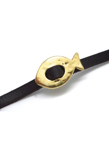 R-3 Perles passant boucle poisson pour lanière de 6mm en métal martelé