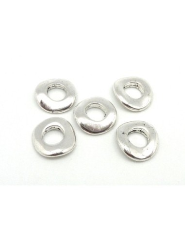 Perle rondelle argenté en métal martelé 14mm