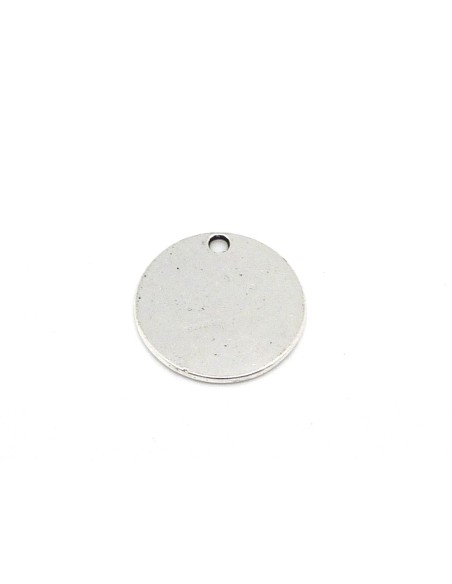 5 breloques sequin, pastille 19mm en métal argenté lisse vieilli, disque lisse