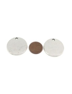 5 breloques sequin, pastille 19mm en métal argenté lisse... 2