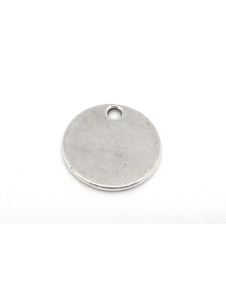 3 breloques sequin, pastille 24,5mm en métal argenté lisse vieilli