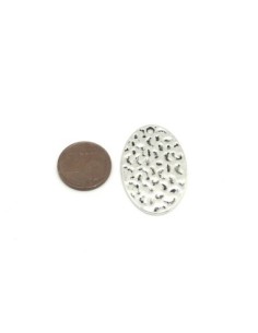 5 Breloques navette ovale arrondie 30,4mm x 20,2mm en métal argenté martelé 2