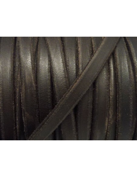 R-20cm Cuir plat largeur 10mm de couleur marron foncé aspect vieilli rustique Vintage - CUIR VERITABLE