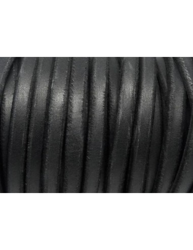 R-20cm Cuir plat largeur 10mm de couleur noir aspect vieilli rustique Vintage - CUIR VERITABLE
