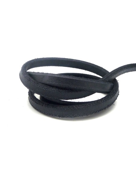 R-20cm Cuir plat largeur 10mm de couleur noir aspect vieilli rustique Vintage - CUIR VERITABLE