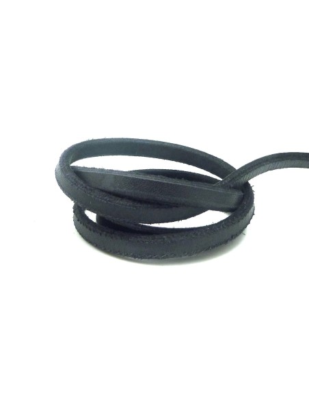 R-1m Cuir plat largeur 10mm de couleur noir aspect vieilli rustique Vintage - CUIR VERITABLE