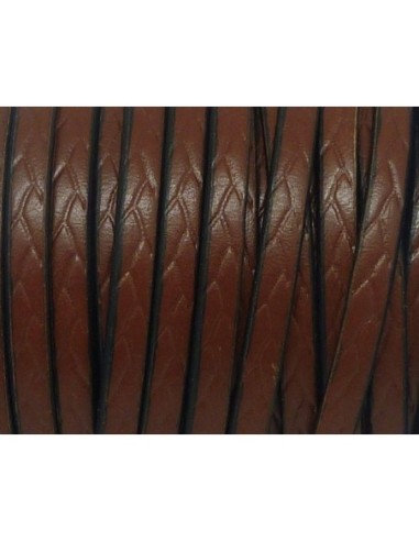 R-1m Lanière Cuir plat 5mm gravé bicolore marron et tranche noire - CUIR VERITABLE