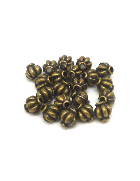 R-20 Perles toupies, striées, lanternes en métal de couleur bronze 5,8mm