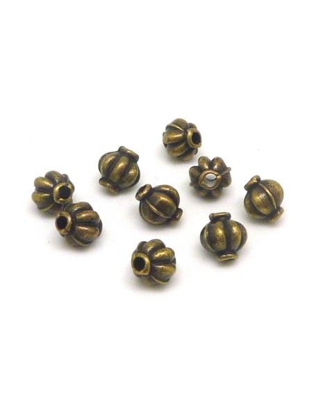 R-20 Perles toupies, striées, lanternes en métal de couleur bronze 5,8mm
