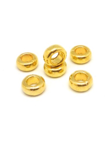 R-10 Perles rondelles 9,4mm en métal doré lisse à gros trou 5,1mm