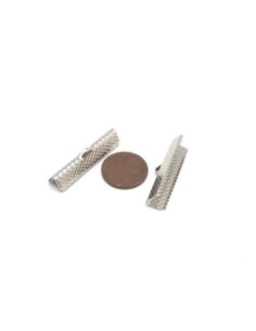 10 Embouts griffe serre ruban 30mm en métal argenté gravé de points 2