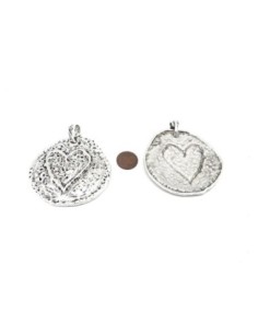 1 grand pendentif coeur incrusté 71mm en métal argenté... 2