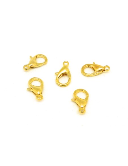 10 Fermoirs mousqueton 12mm en métal doré vif