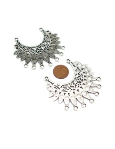 connecteur Plastron argenté style bohème ethnique