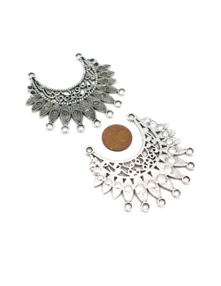connecteur Plastron argenté style bohème ethnique